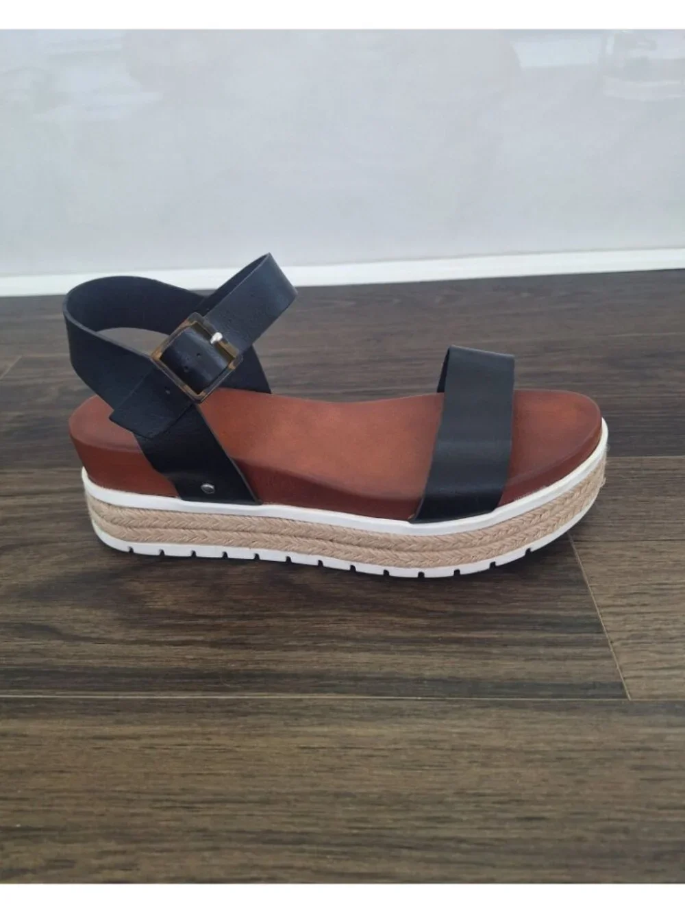 💙 MIA Black Espadrille Platform Size 9 Sandals Ankle Strap Boho Wedge Comfy